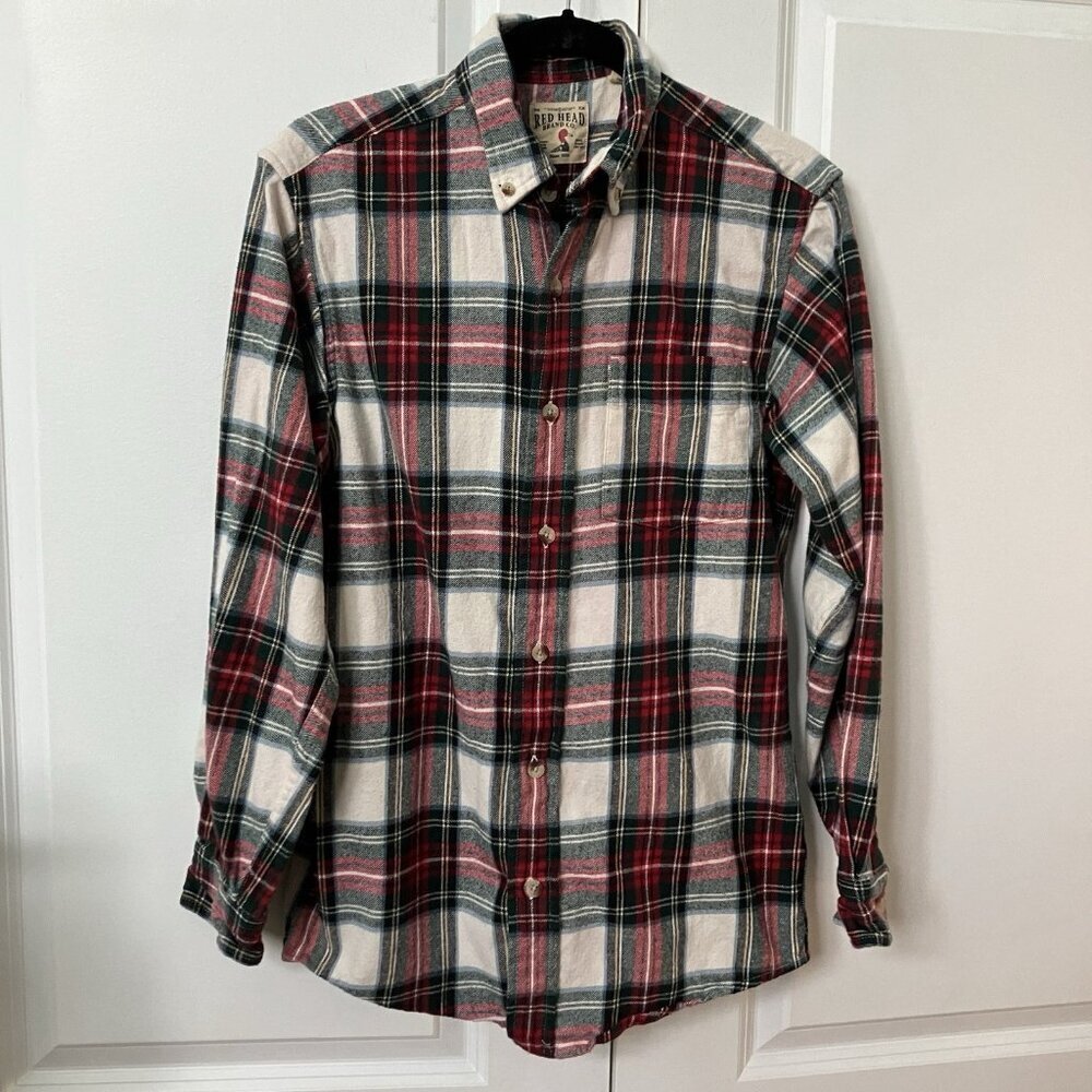 Redhead Shirt Cotton Flannel Mens S Button Front Shirt White‎ Red Lumberjack